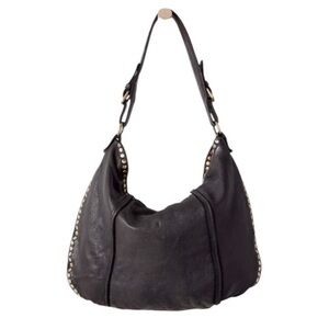Bolsa Nova Anna Hobo Italian Black Washed Supple Leather Studded Shoulder Bag